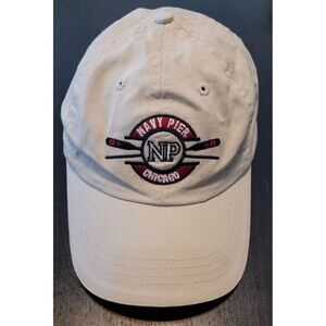 Navy Pier Chicago Dad Hat Oars Embroidered Tab Beige Adjustable Cap Park